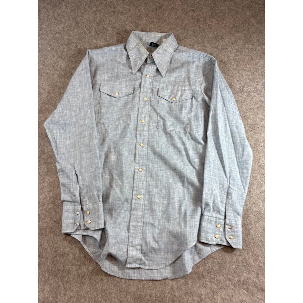 VINTAGE 70s Jeans Joint Sears Mens Shirt Blue Button Up Western Workwear Large